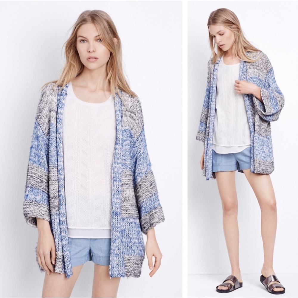 Vince Blue Gray Striped Oversized Cardigan Size XS/S Chunky Knit Fall Winter
